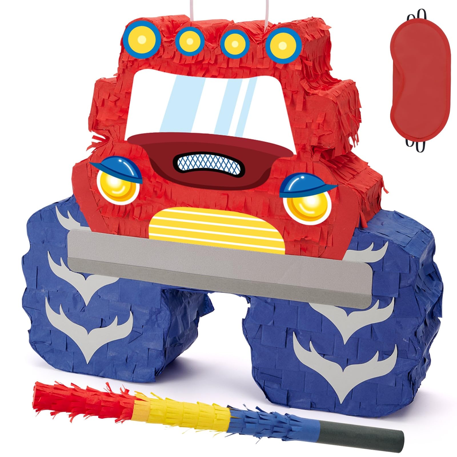 Wernnsai Truck Piñata - Monster Truck Piñata Bundle With Blindfold And Bat For Boys Kids Piñata Theme Party Decoration Supplies Cool Car Piñata For Birthday Party Carnival Celebration Game