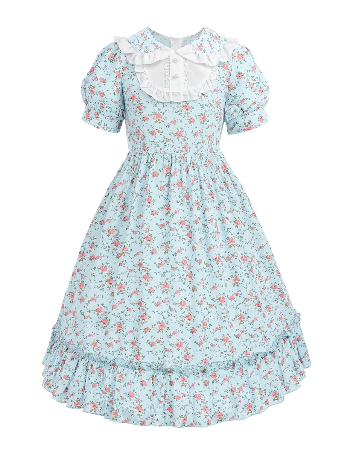 Nuoqi Prairie Dresses For Girls, Blue Laura Ingalls Wilder Costume Pioneer Colonial Dress With Apron, 4-5