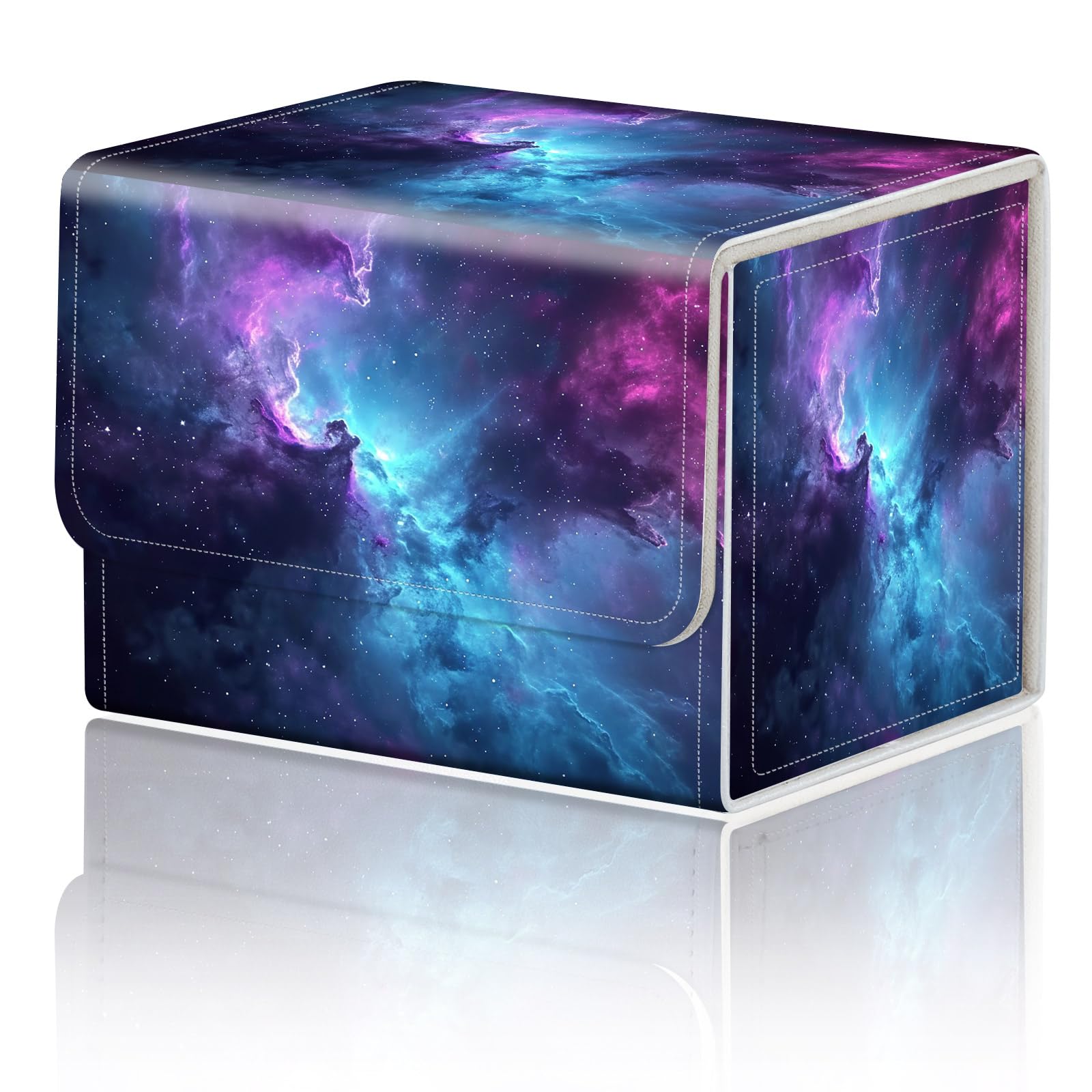 Card Game Storage Box TCG Deck Box MTG Card Box Organizer Trading Card Case Commander Deck Box TCG Card Storage Box Magnetic Closure Creative Pattern Up to 200 Cards  Blue And Purple Space Star