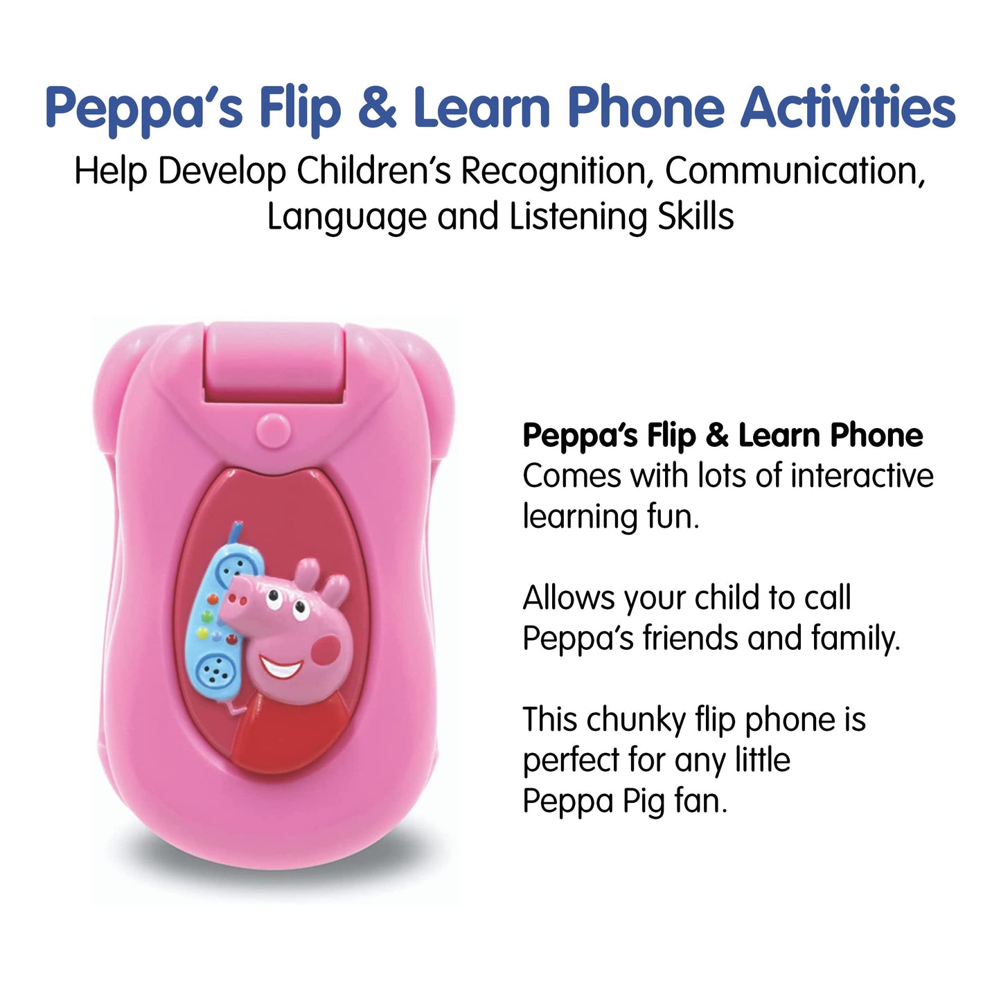 Peppa Pig PP06 Interactive Learning Flip & Learn Toy Phone for Kids, 3+ Years, Multicolor, Plastic