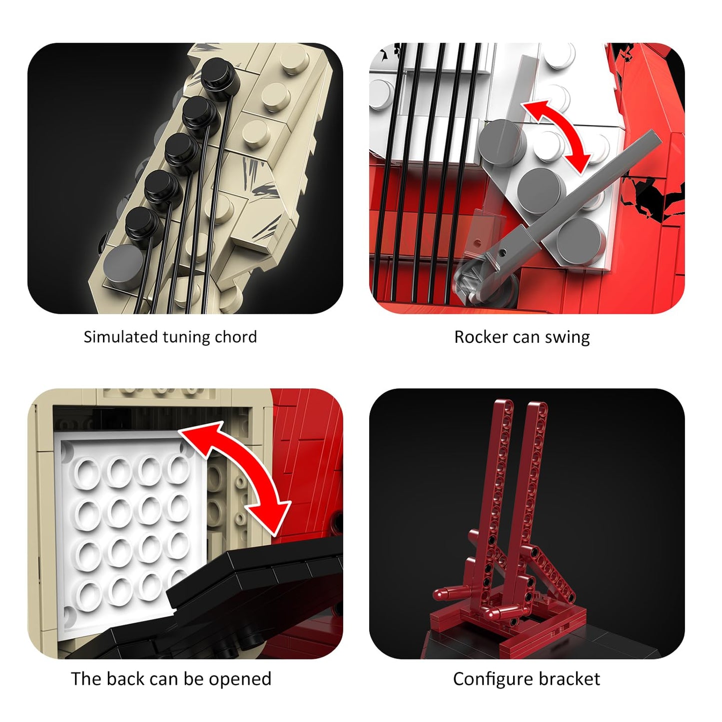 Xydongtong Guitar Music Interactive Building Set For Music Lovers, Diy Guitar Model Toy Compatible With Lego,Reverb Amplifier &