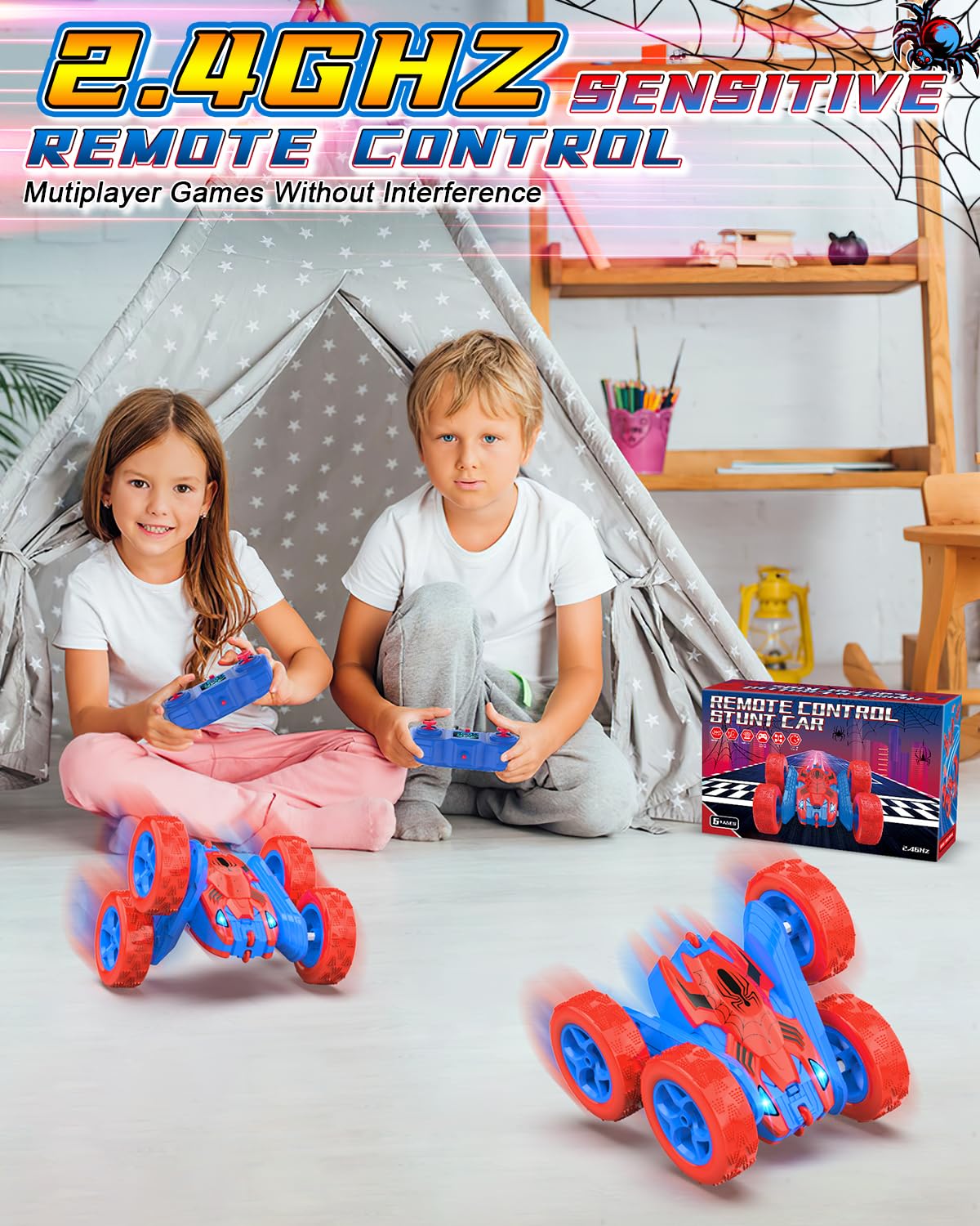 Spider Remote Control Car for Kids RC Stunt Cars for Boys 360Rotating 4WD Electric Rechargeable Vehicle Toy Car for Boy Age 6-8