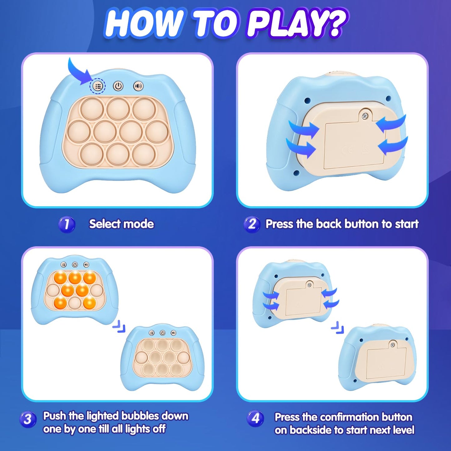 Upgraded Fast Push Game For Kids 6-12, Pop Sensory Fidget Toys For Kids 8-12 Exercises Reaction Birthday Gifts For Boys And Girls Ages 3-12 Years Old & Up(Blue)