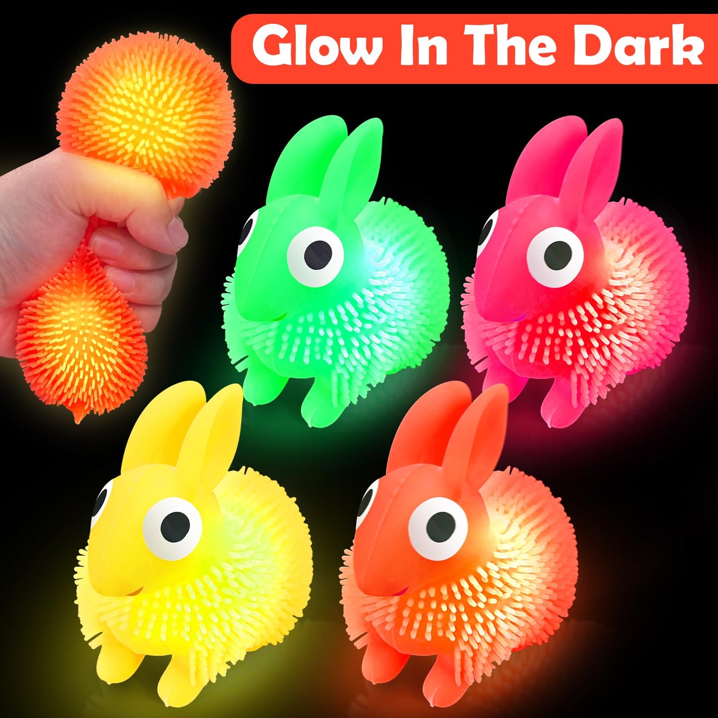 8 Pack Jumbo Easter Eggs Filled Larger Bunny Puffer Balls for Kids, Light Up Squeeze Balls Bunny Stress Relief Fidget Toys for E