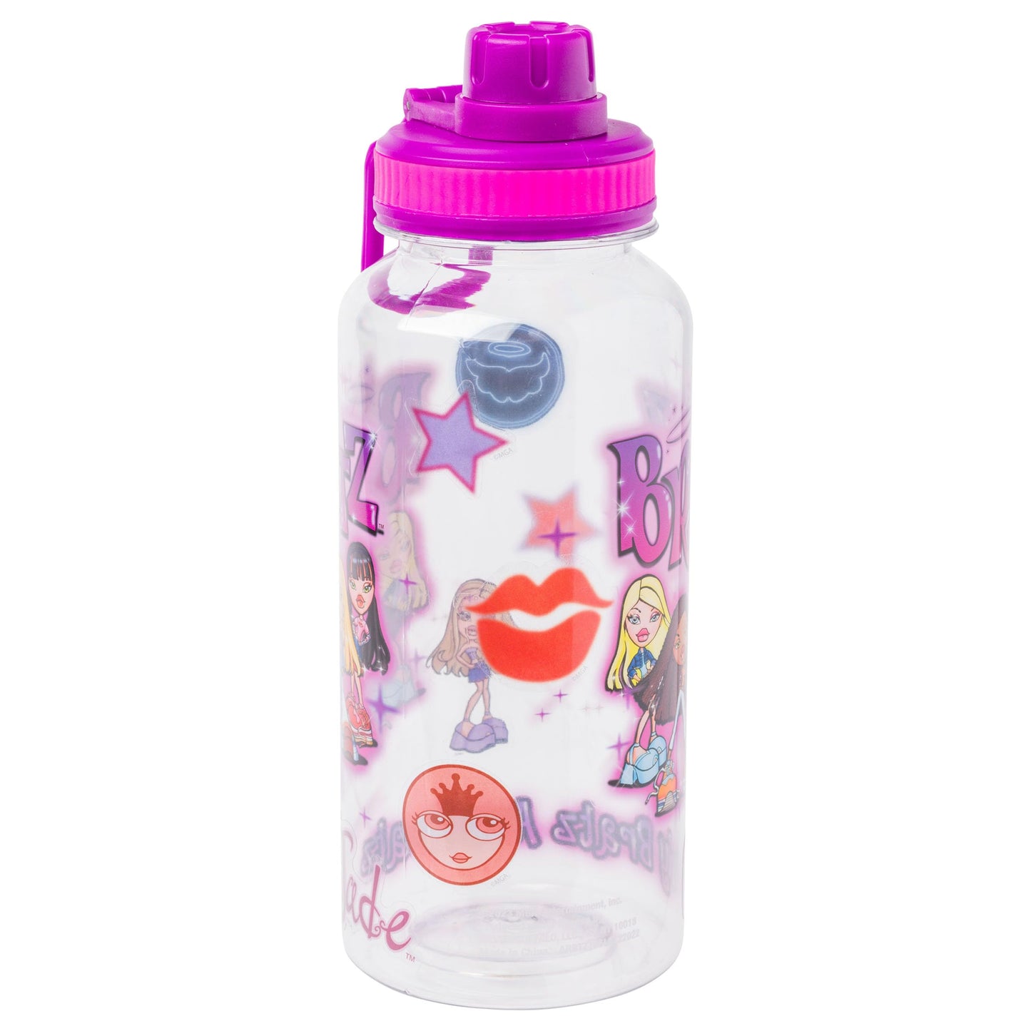 Silver Buffalo Bratz Airbrush Water Bottle, 32oz Plastic, Stickers, Model BTZ705L5, Featuring Yasmin, Sasha, Jade, Cloe