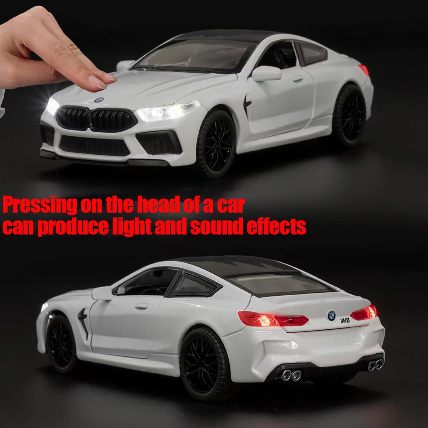 ERBADIHAGO BMW M8 1/32 Metal Toy Car with Light & Sound, White, Pull Back, 15×7×4.5CM