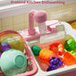 Geyiie Kids Sink with Running Water, Toddler Kitchen Sink Toy with Real Faucet, Chopping Foods, Play Dishes and Dish Rack, 30Pcs