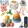 Vomii 18Pcs Baby Toys 6-12-18 Months, Montessori Toys Newborn Toys For Babies, Infant Teether Sorting Stacking Blocks Spinner To