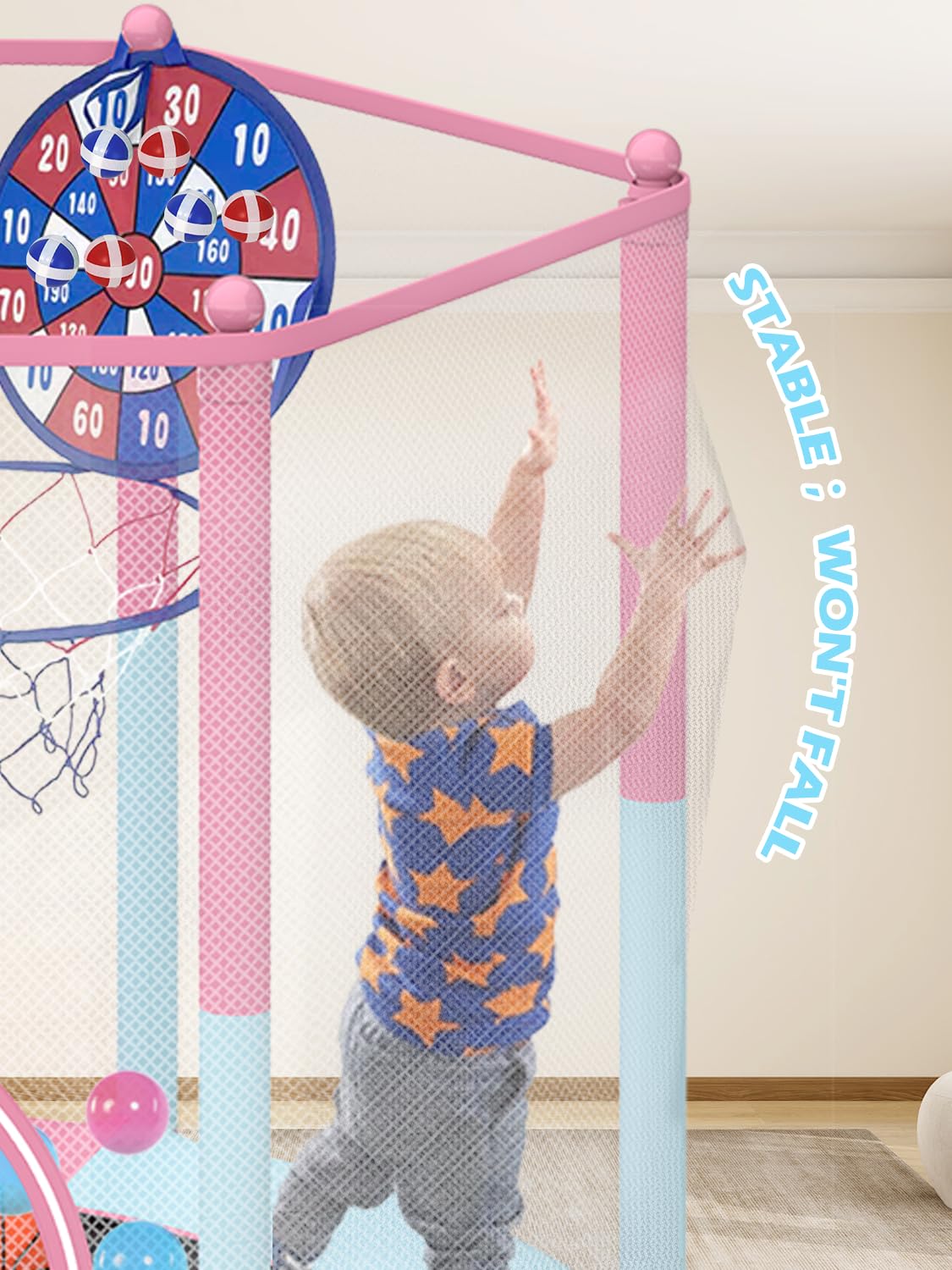 Bluerise 55In Toddler Trampoline For Kids Indoor Play For Kids Basketball Hoop Attachment With Enclosure Net Easy To Assemble Re