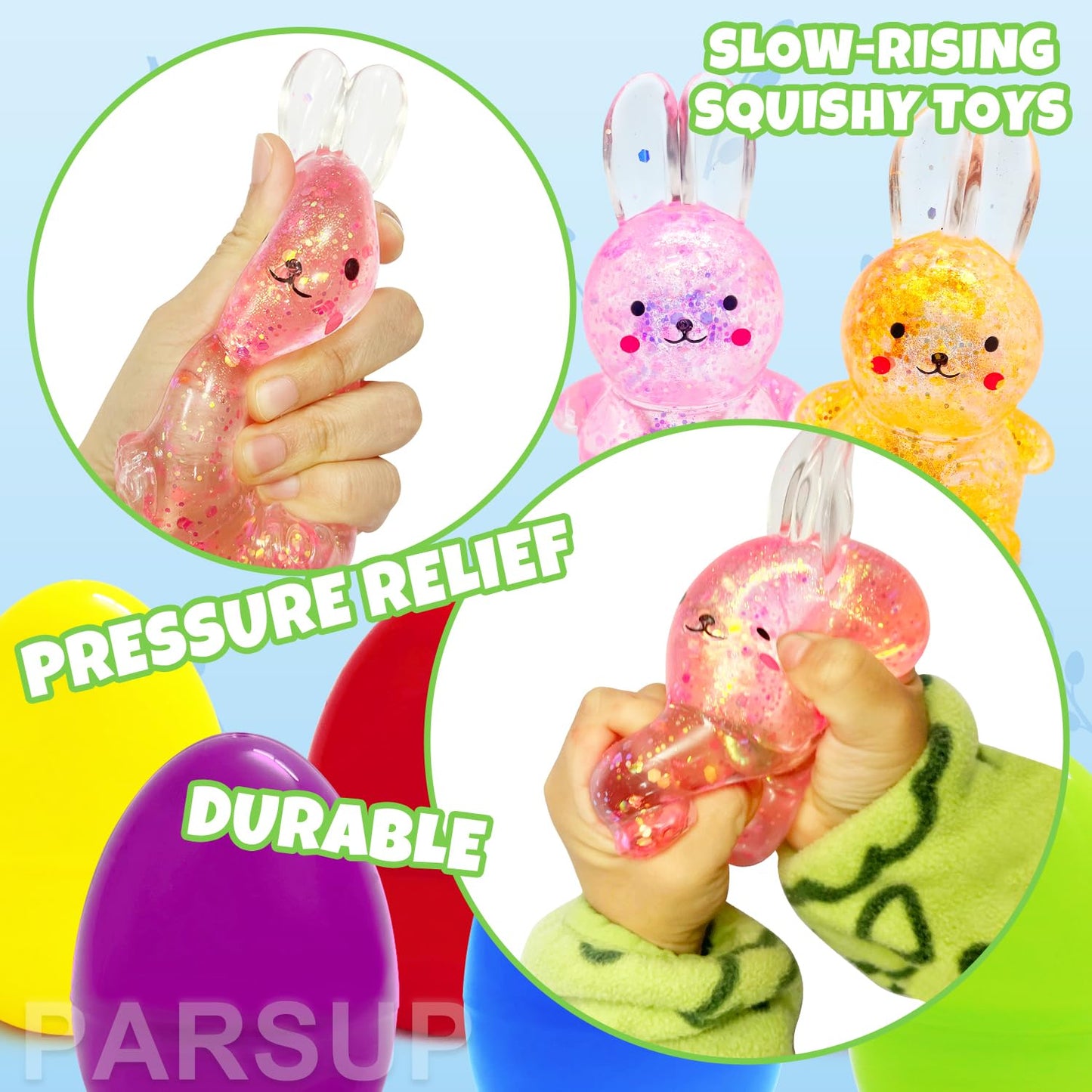 PARSUP 12PCS Easter Marble Eggs with Fidget Bunny for Easter Theme Party Favors, Supplies for Easter Egg Hunt, Basket Stuffers/F