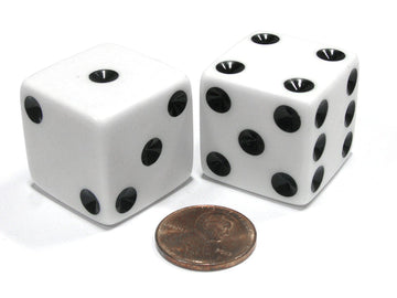 Koplow Games Set of 2 D6 25mm Large Opaque Jumbo Dice - White with Black Pips