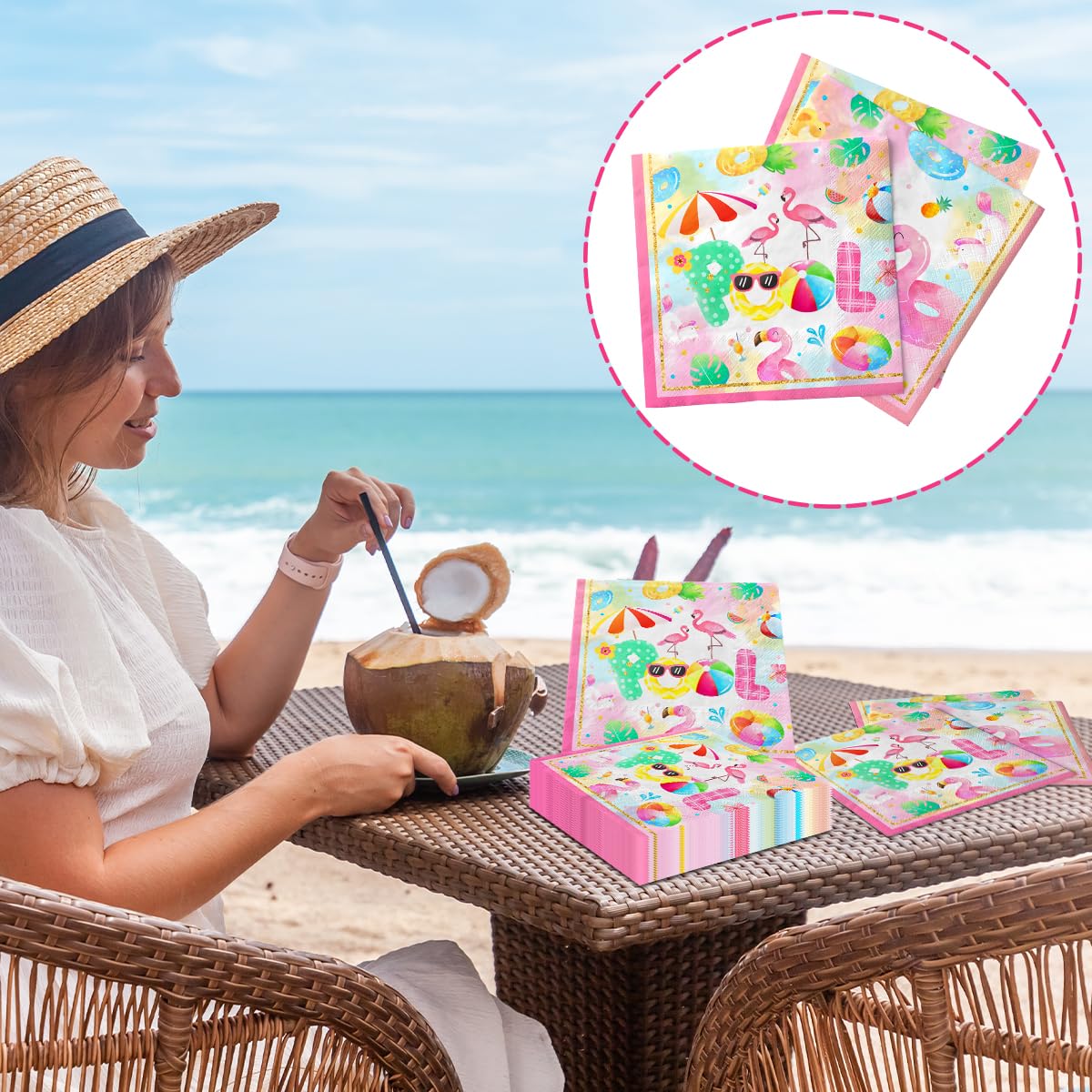 40Pcs Pool Party Napkins Summer Pool Party Supplies Disposable Beach Paper Napkins For Kids Hawaiian Tropical Birthday Swimming