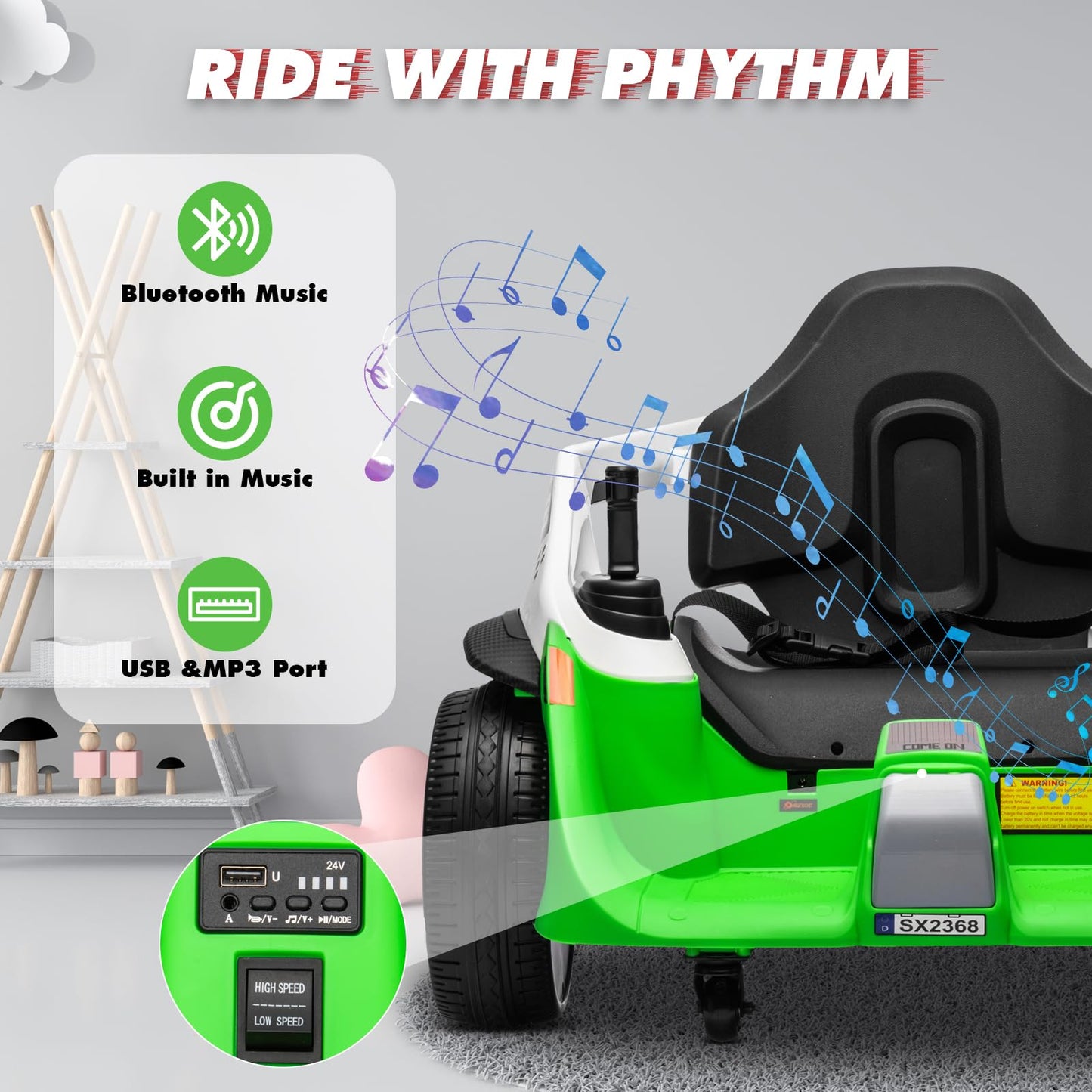 Bumper Car, Joyracer 24V Electric Ride On Bumping Car Toy W/Parent Remote Control, 3 Speeds, Bluetooth Music, 360 Degree Spin Ri