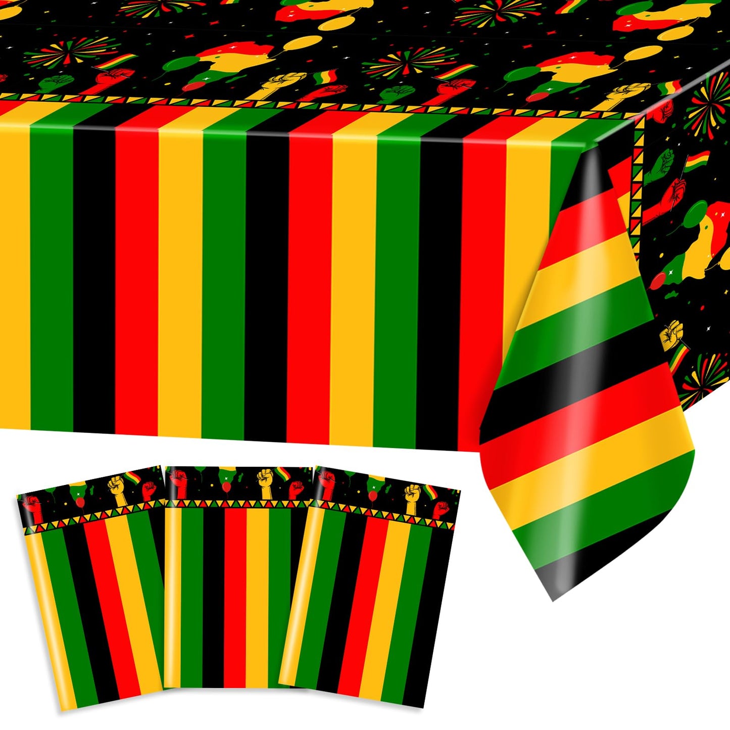 Avezano 3 pcs Black History Month Table Cloth Plastic Disposable Black History Decorations 108 x 54 Inch African American Junete