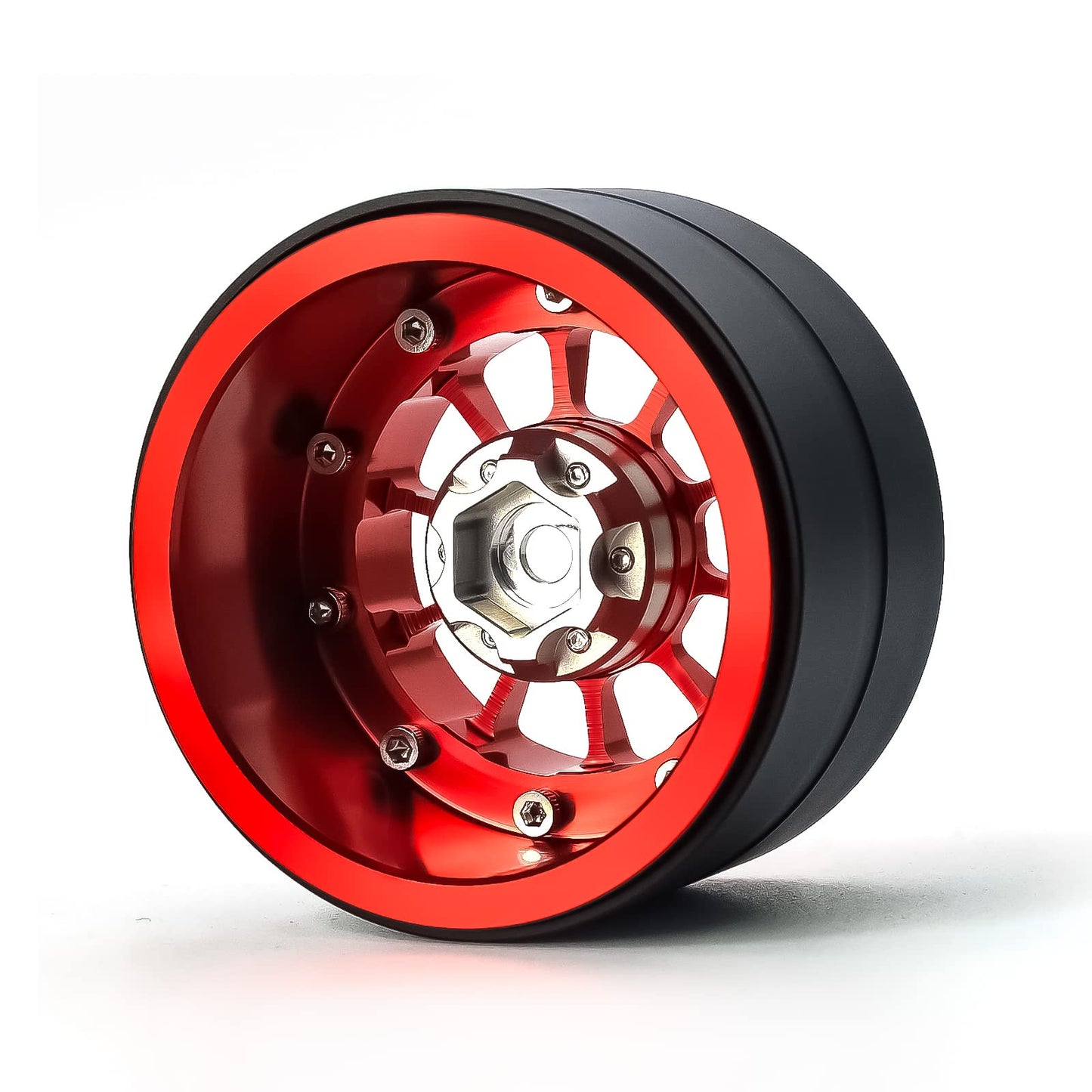 Treal Aluminium 2.2 Beadlock Wheels Rims(2) pcs Fit RC Crawler Mud Truck 2.2 Tires (Red)