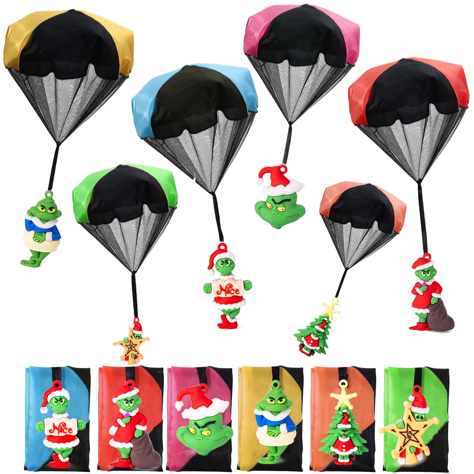 Rdogeia 12Pcs Christmas Parachute Toys,Christmas Toys For Kids Girls Boys,Christmas Stocking Stuffers 2024,Tangle Free Outdoor F