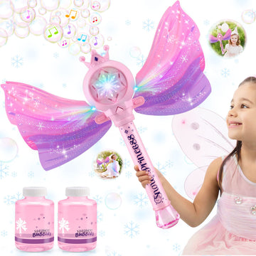 Britik Bubble Wands For Kids Girls - Led Light & Music Bubble Machine: 3 Aa Batteries & 2 Bubble Solutions, Outdoor Party Birthd