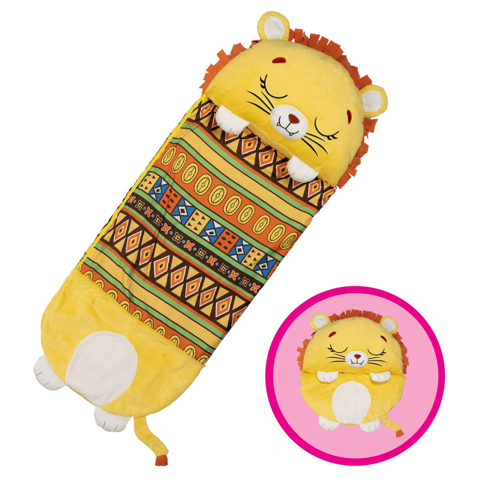 Happy Nappers Pillow & Sleepy Sack- Comfy  Cozy  Compact  Super Soft  Warm  All Season  Sleeping Bag with Pillow- Lion (Medium)-New