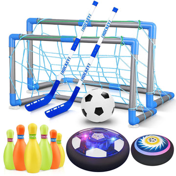 Hoperock 3-In-1 Hover Soccer Ball Hockey Bowling Set, Indoor And Outdoor Toys For Kids Ages 3-12, Outside Toys With Led Lights, Christmas Birthday Gifts For 3 4 5 6 7 8 9+ Year Old Boys Girls