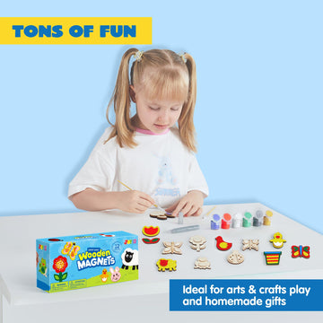 Joyin 12 Wooden Magnet Creativity Arts & Crafts Painting Kit For Kids, Decorate Your Own Painting Gift For Easter Basket Stuffers, Birthday Parties And Family Crafts, Party Favors For Boys Girls