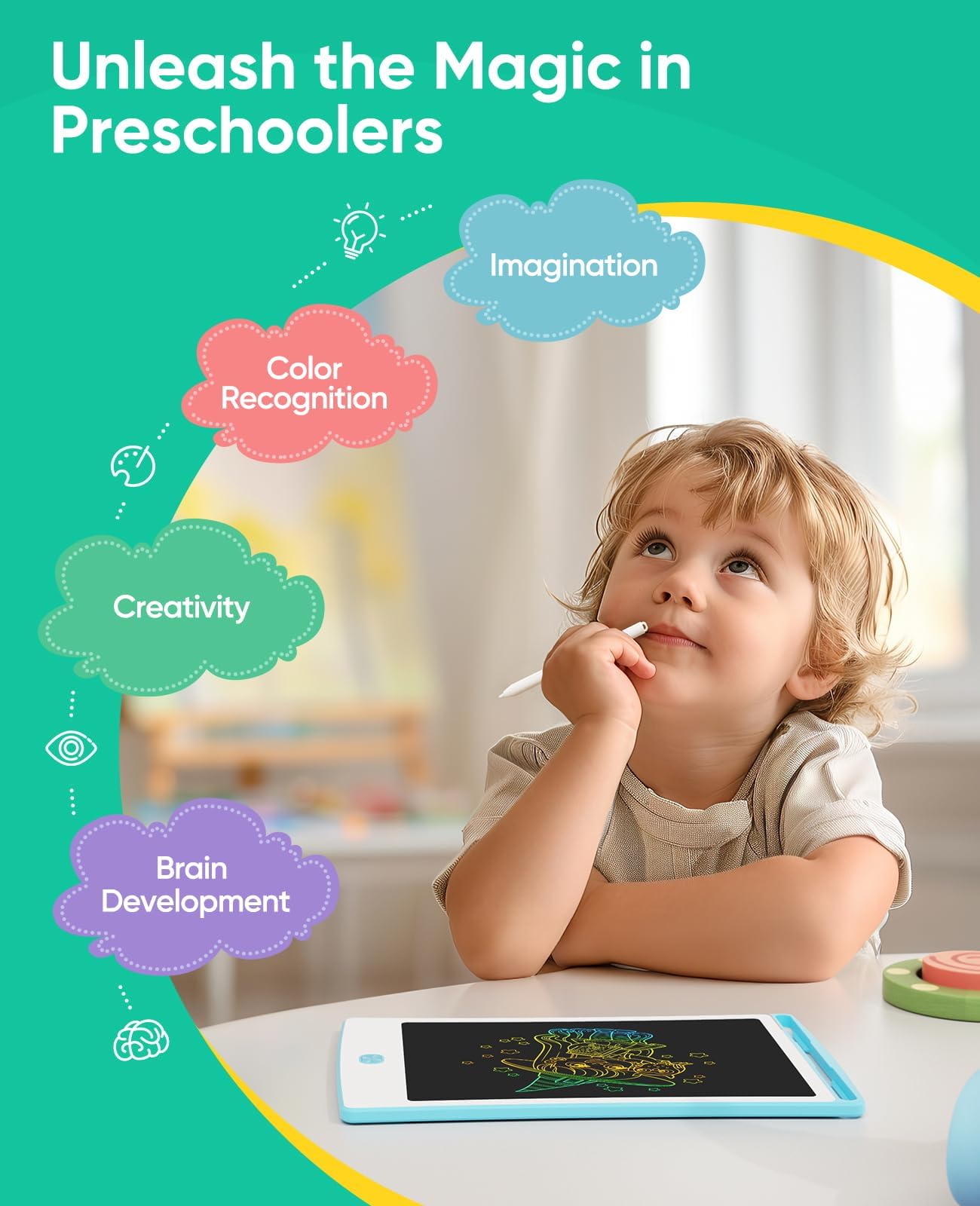 Magic Jimmy 4 Pack LCD Writing Tablet, 8.5 Inch Colorful Toddlers Drawing Tablet for Kids, Creative Doodle Board Drawing Pad, To