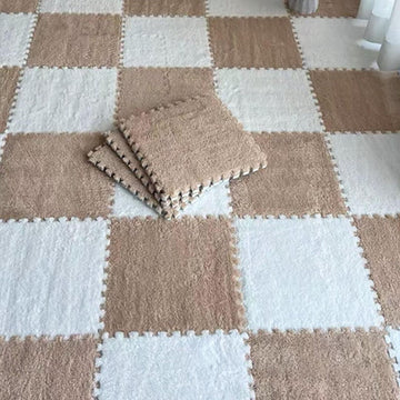 Typutomi 10Pcs Plush Puzzle Foam Floor Mat, Soft Fluffy Interlocking Square Foam Tiles Area Rugs Carpet For Parlor Bedroom Decor