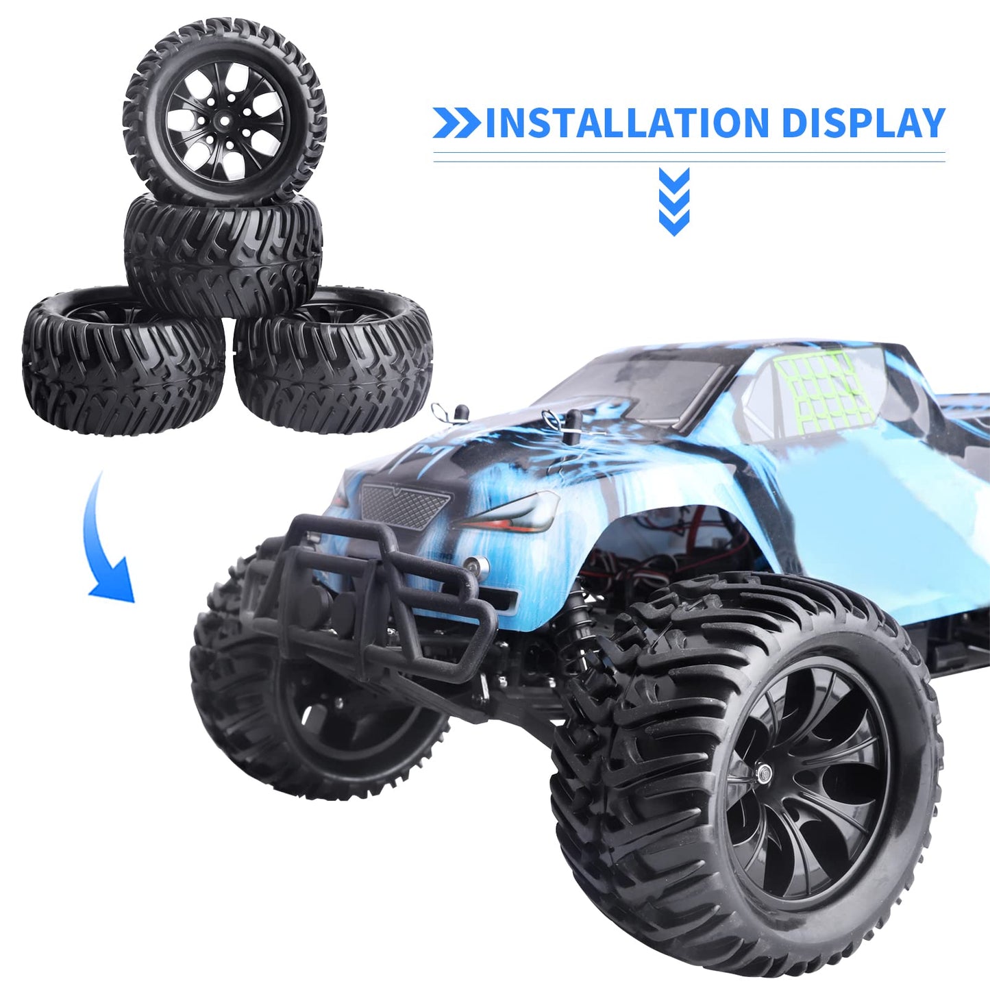 Hobbypark 4pcs Height 4.92'' (125mm) 12mm Hex RC Truck Wheels and Tires Set for Traxxas Redcat 1/10 Scale RC Truck Monster fit 2