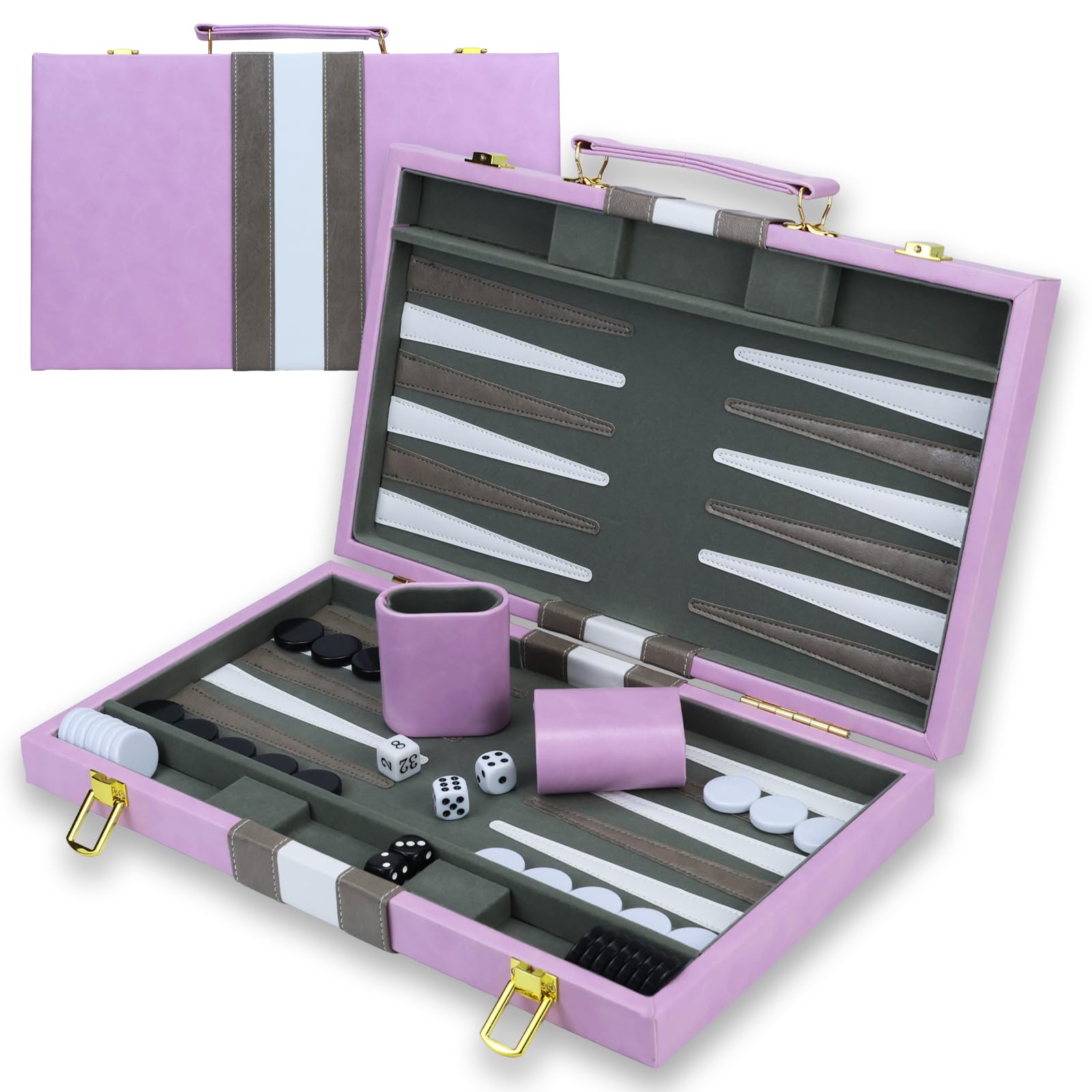 Backgn Sets for mature-themeds  15 inch Backgn Purple Sets Classic Board Game with enhanced Leather Case  Portable Travels Strategy Backgn Game Set for mature-themeds  Kids (Purple)