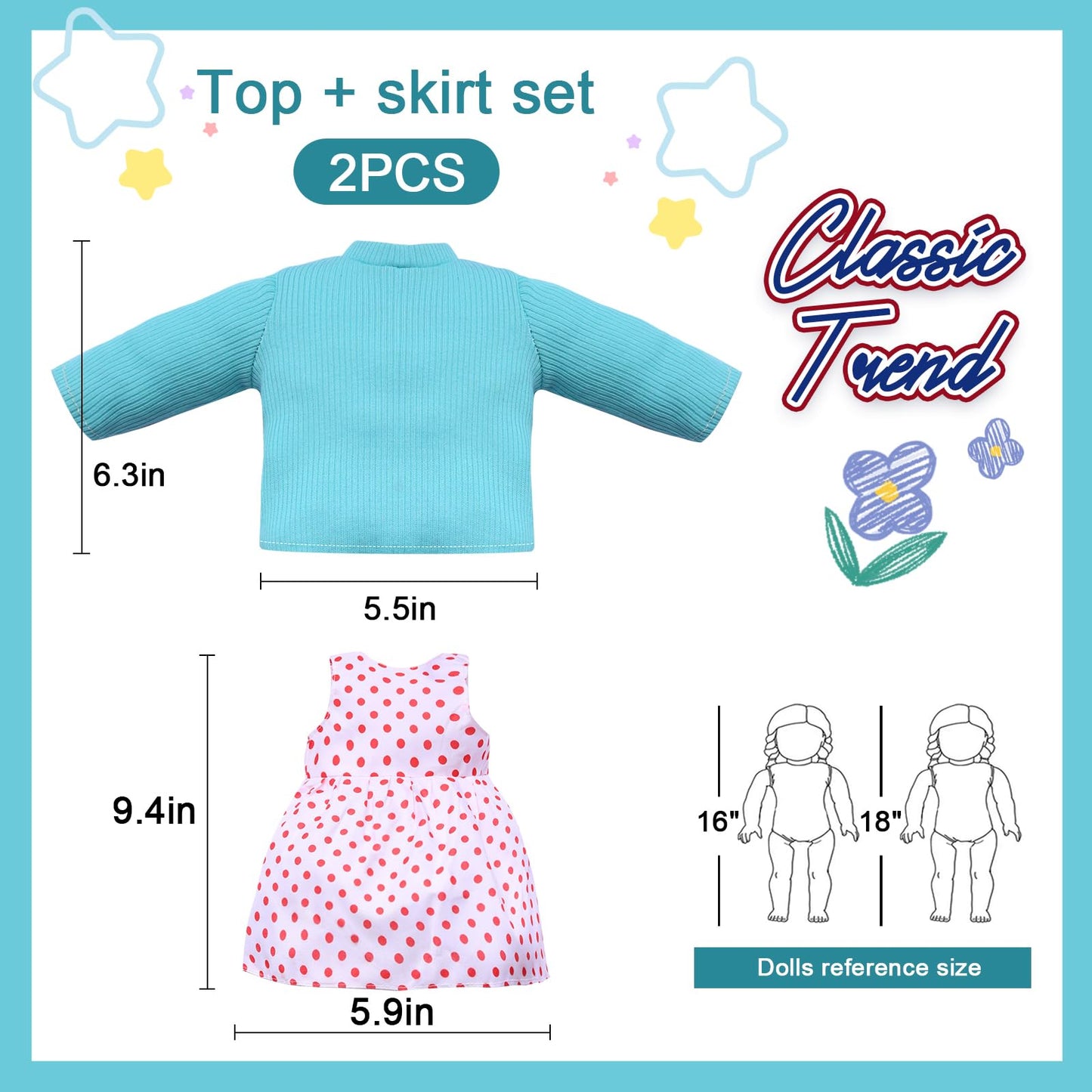 16-Inch Girl Doll Clothing Accessories - Autumn Girl Doll Clothes Complete Set Fits All 16' Baby Doll Clothes Dress Up