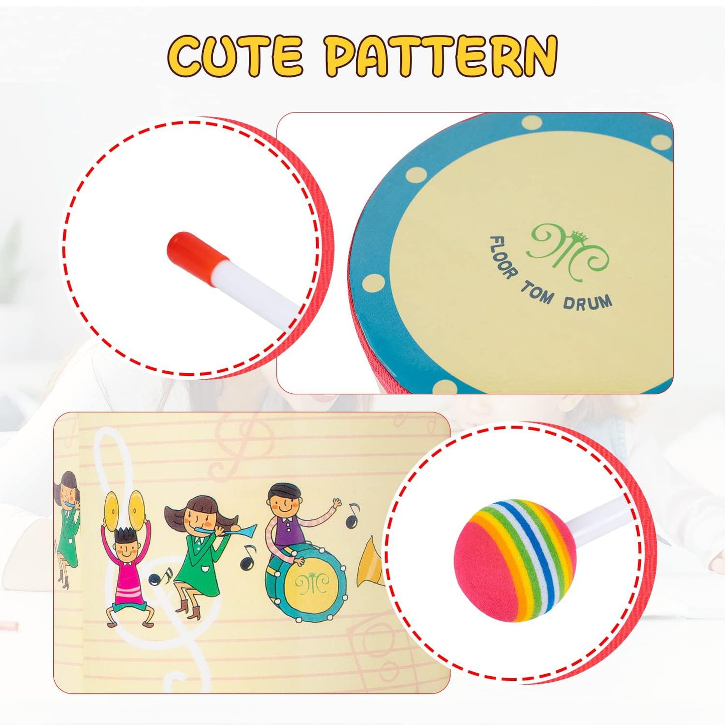 Floor Tom Drum 8 Inch Gathering Club Carnival Colorful Percussion Instrument With 2 Mallets Music Drum For Child Special Christmas Birthday Gift (8 Inch)