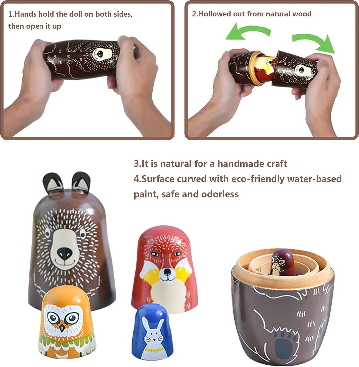 Maxshop Nesting Dolls For Kids - Russian Wooden Stacking Nested Set 5 Pieces Handmade Toys For Children Christmas Birthday Rome Decoration Halloween Wishing Gift (Captain Bear)