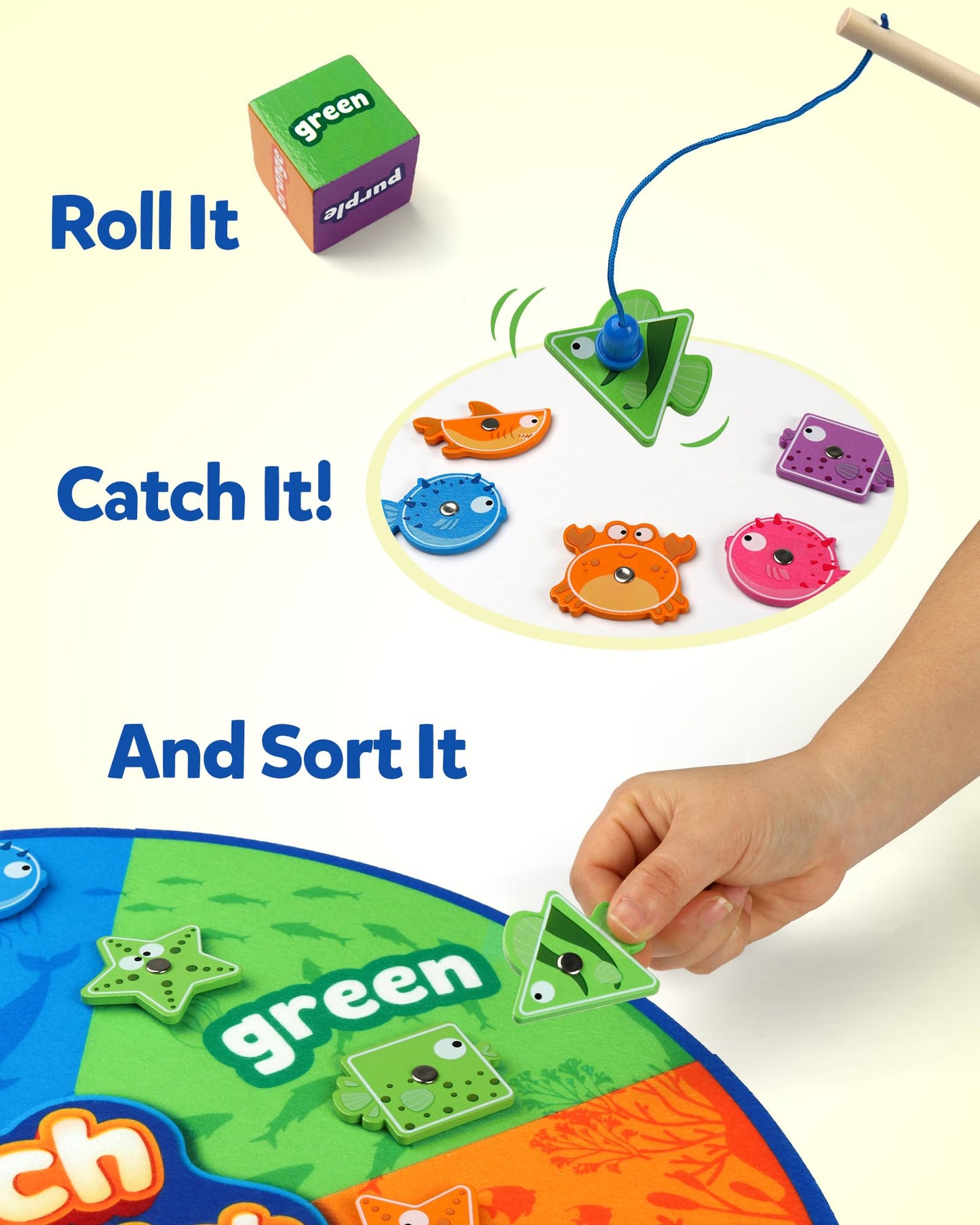 Coogam Wooden Magnetic Fishing Game for Toddlers, Fine Motor Skills, Medium, Colorful, Educational Gift for Ages 3-5