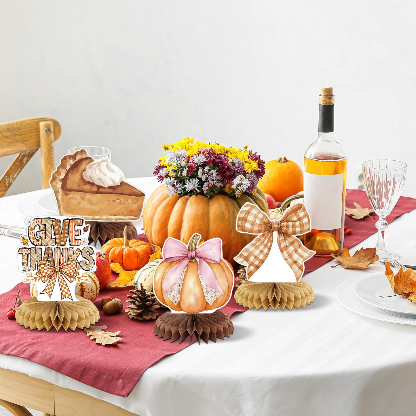 Weekgrat 9 Pcs Thanksgiving Centerpieces Party Decoration Fall Bows Table Centerpiece Pumpkin Turkey Bow Decor for Dinner Table