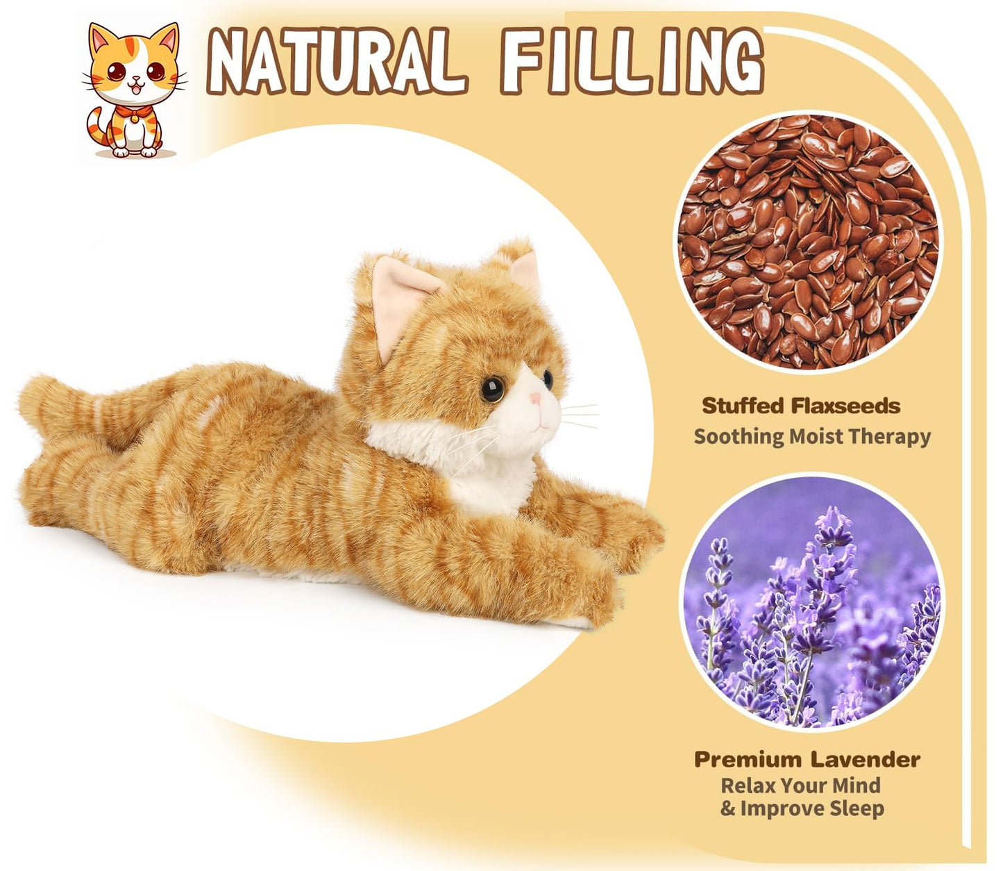 Cuckool Orange Tabby Cat Stuffed Animals, Microwavable Stuffed Animals Heating Pad For Cramps, Pain Stress Relief, Heatable Cool