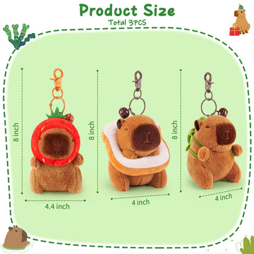 Achwishap 3PCS Capybara Plush Keychain,Cute Keychain Capybara Stuffed Animal,Soft Capybara Plush Toys Key Chain,Kawaii Plushie S