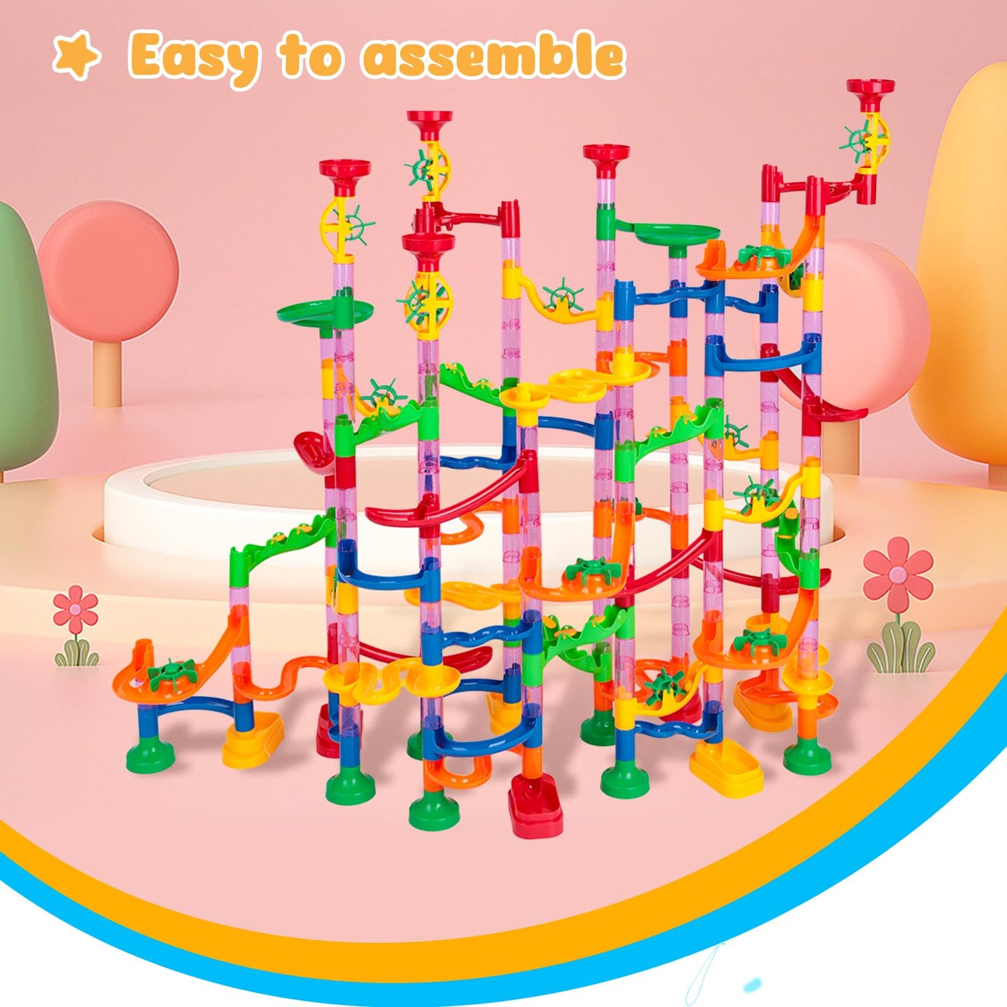 Lovestown 133Pcs Marble Run Set, Kids Construction Building Blocks Toys With 30 Plastic Marbles, Stem Educational Toys, Birthday Party Gifts For Kids, Maze Track Easter Toys, Parent-Child Game Toy