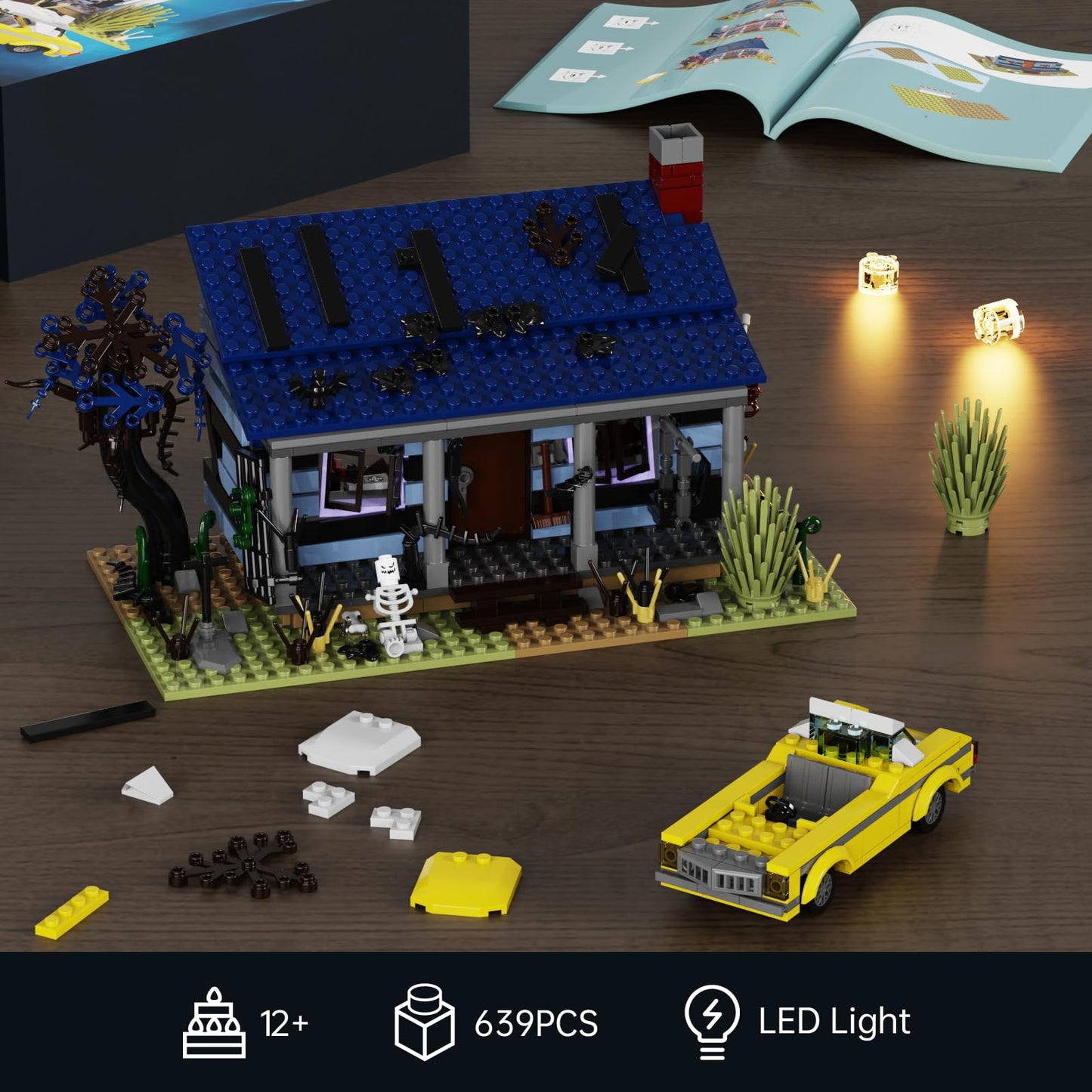 AOXEKBOLO Evil House Building Set, 639 Pcs Haunted House Toy Model, 13" x 8" x 10", Plastic, Multi-Color, Compatible with Lego