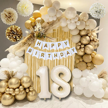 18Th Birthday Decorations For Girls, Gold Happy 18Th Birthday Decorations White And Gold Balloons Happy Birthday Banner Tableclo