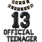 Official Teenager 13th Birthday Decorations Boys Girls, Happy Birthday Banner Official Teenager Number 13 Birthday Foil Balloons