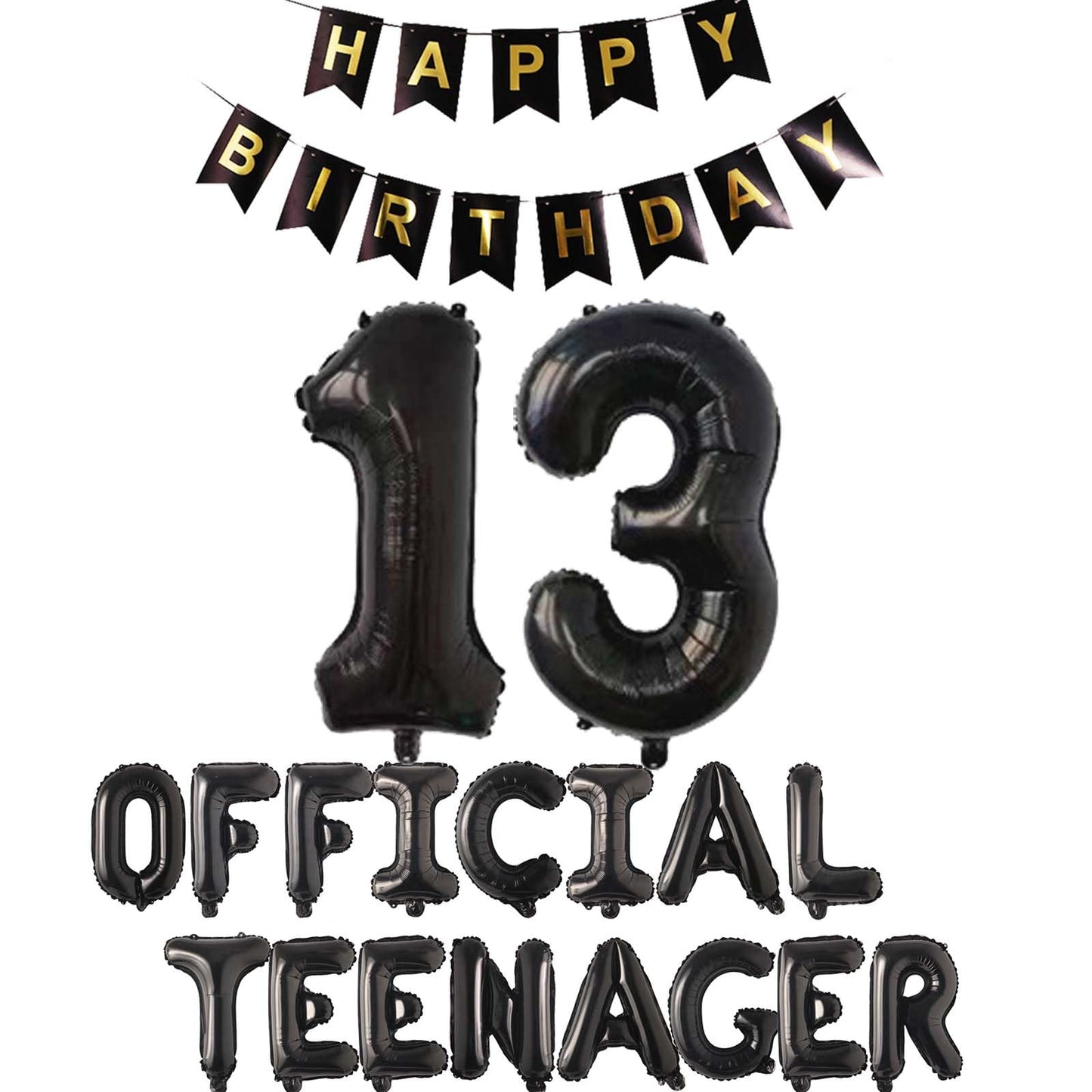 Official Teenager 13th Birthday Decorations Boys Girls, Happy Birthday Banner Official Teenager Number 13 Birthday Foil Balloons