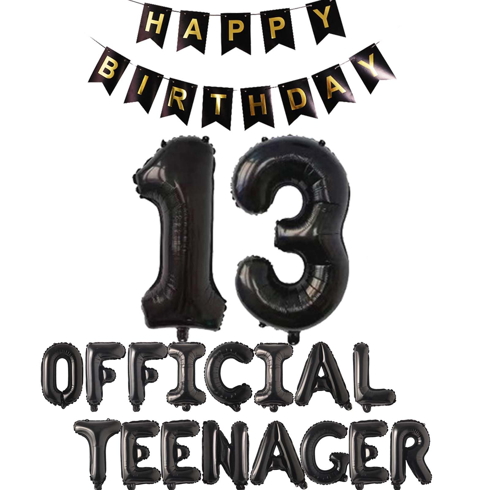 Official Teenager 13th Birthday Decorations Boys Girls, Happy Birthday Banner Official Teenager Number 13 Birthday Foil Balloons