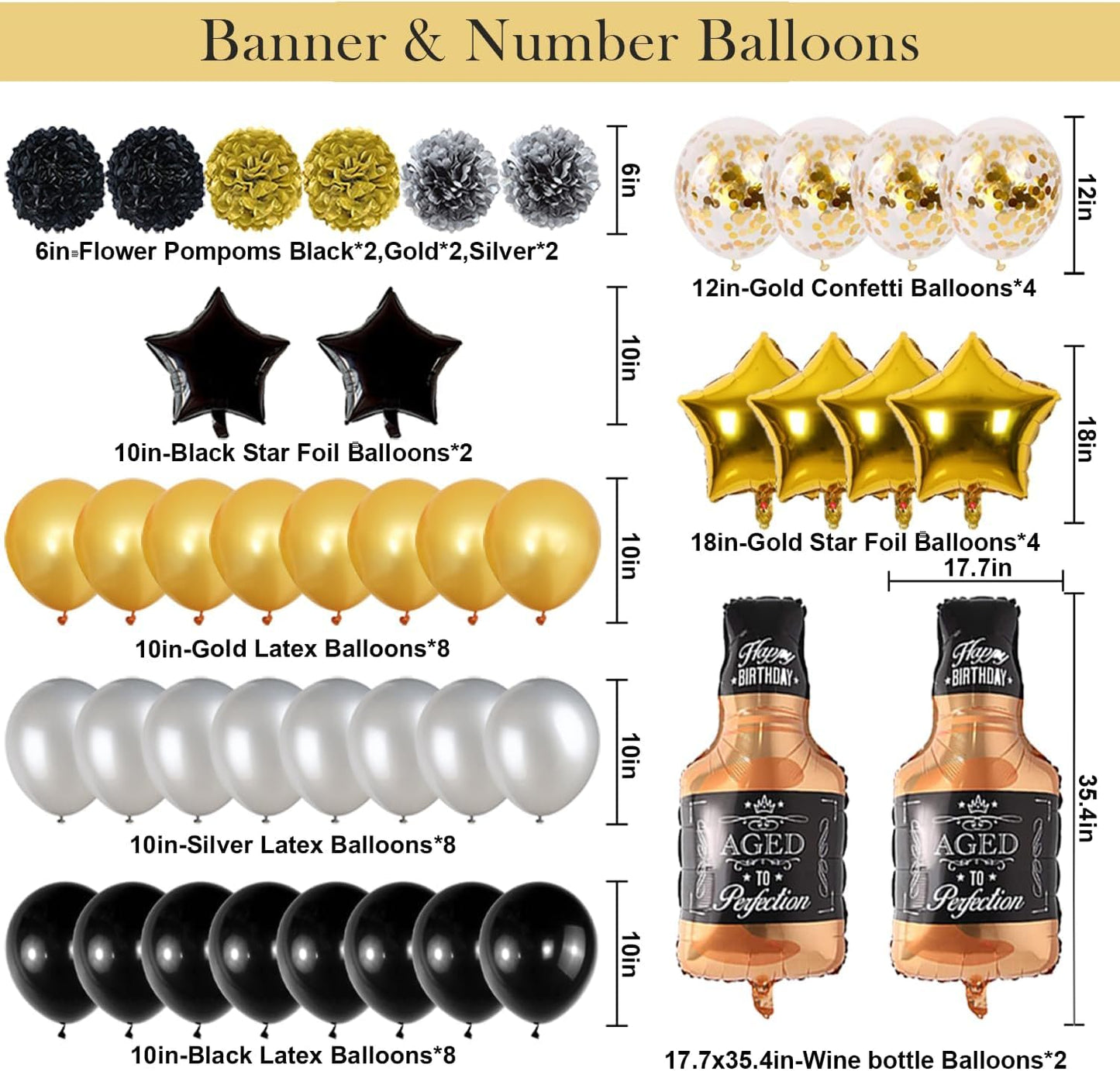 Naninuneno 34Th Gold Birthday Decorations, Gold Black Silver Happy Birthday Balloons Supplies For Boy Men Girl Women, 34 Birthda