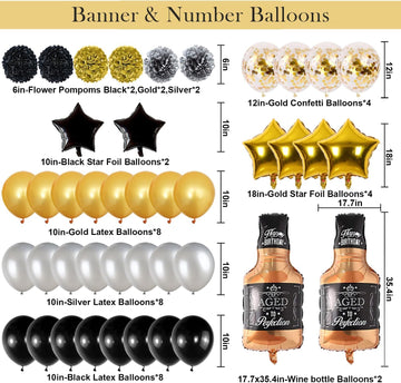Naninuneno 20Th Gold Birthday Decorations, Gold Black Silver Happy Birthday Balloons Supplies For Boy Men Girl Women, 20 Birthda