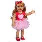 3Pc Pink Heart Valentine'S Day Outfit W Hair Bow - 18' Doll Clothes & Accessories Compatible W American Girl - Vday Set Includes Tutu Dress, Headband, & Red Shoes - Great Gift For Girls & Collectors