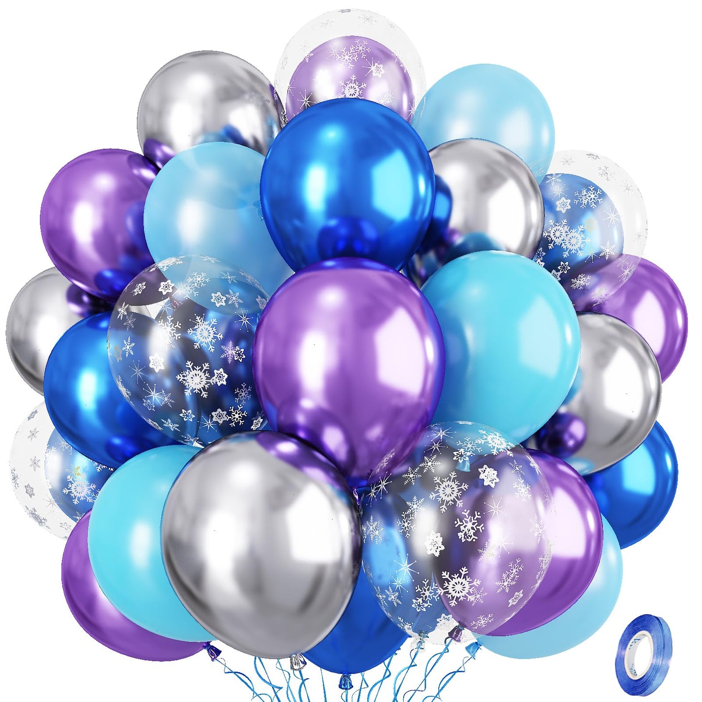 Frozen Balloons, Pastel Blue Metallic Purple Silver Balloon With Snowflake Latex Balloons, Frozen Birthday Party Decorations For