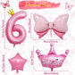 Pink 6Th Birthday Decorations, Pink 6Th Birthday Balloon Set With 40 Inch Pink Number 6, Large Helium Foil Mylar Princess Crown Balloon, Pink Bow Foil Balloons For Girls Birthday Party Decoration