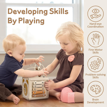 Vanplay Montessori Toys For 1+ Year Old Girls Boy Gifts, Wooden Activity Cube Sensory Toys For Babies 6-12-18 Months, Learning Educational Toys 1 2 3 Year Old First Birthday Gifts For Toddler 1-3
