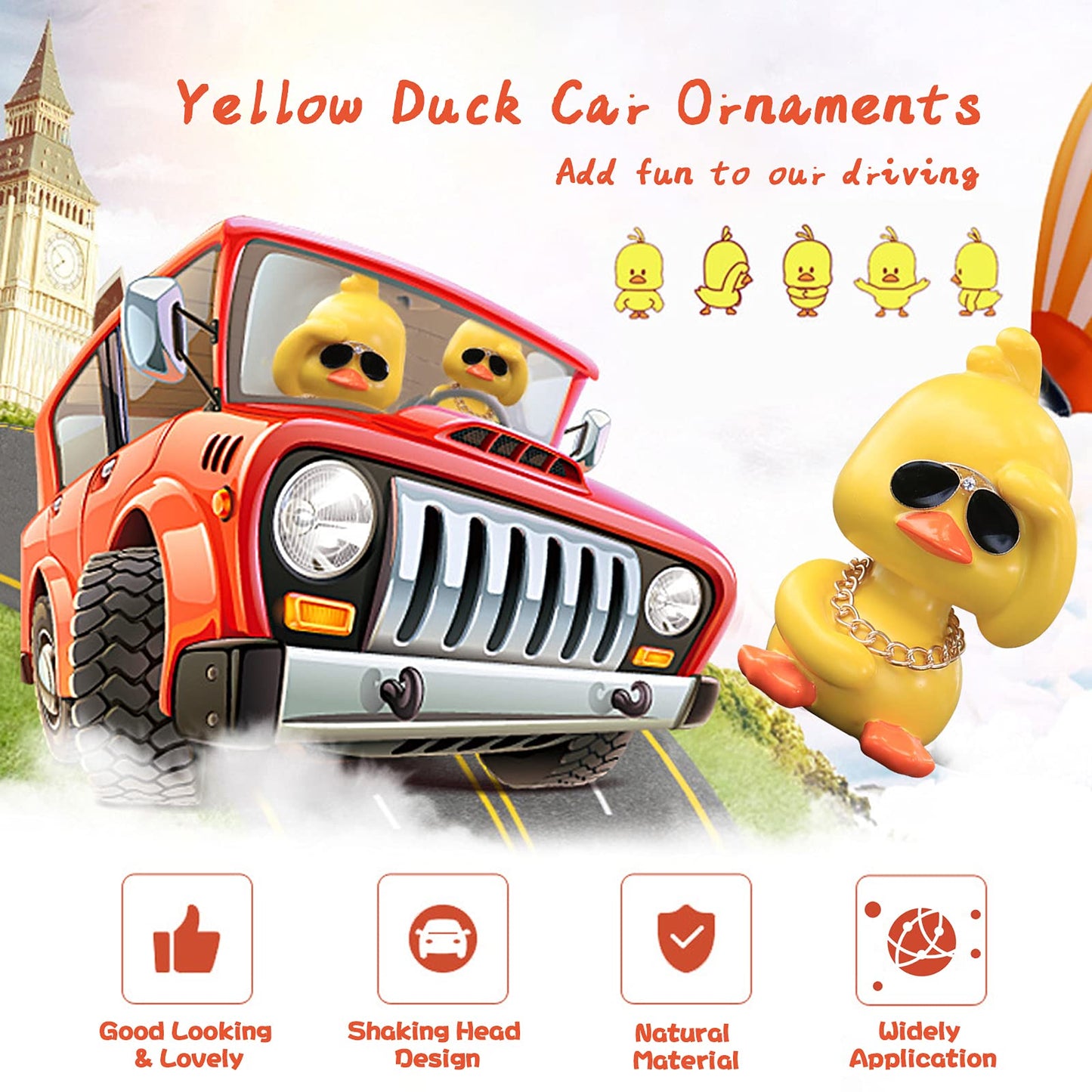 Wonuu Cute Yellow Duck Toy Car Ornaments Cool Duck Car Dashboard Decorations Shaking Head Doll