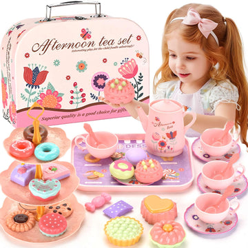 Lajeje 46pcs Kids Tea Party Set for Little Girls - Birthday Gift Toys for 3-8 Year Old Girls - Cute Princess Play Toddlers Tin T