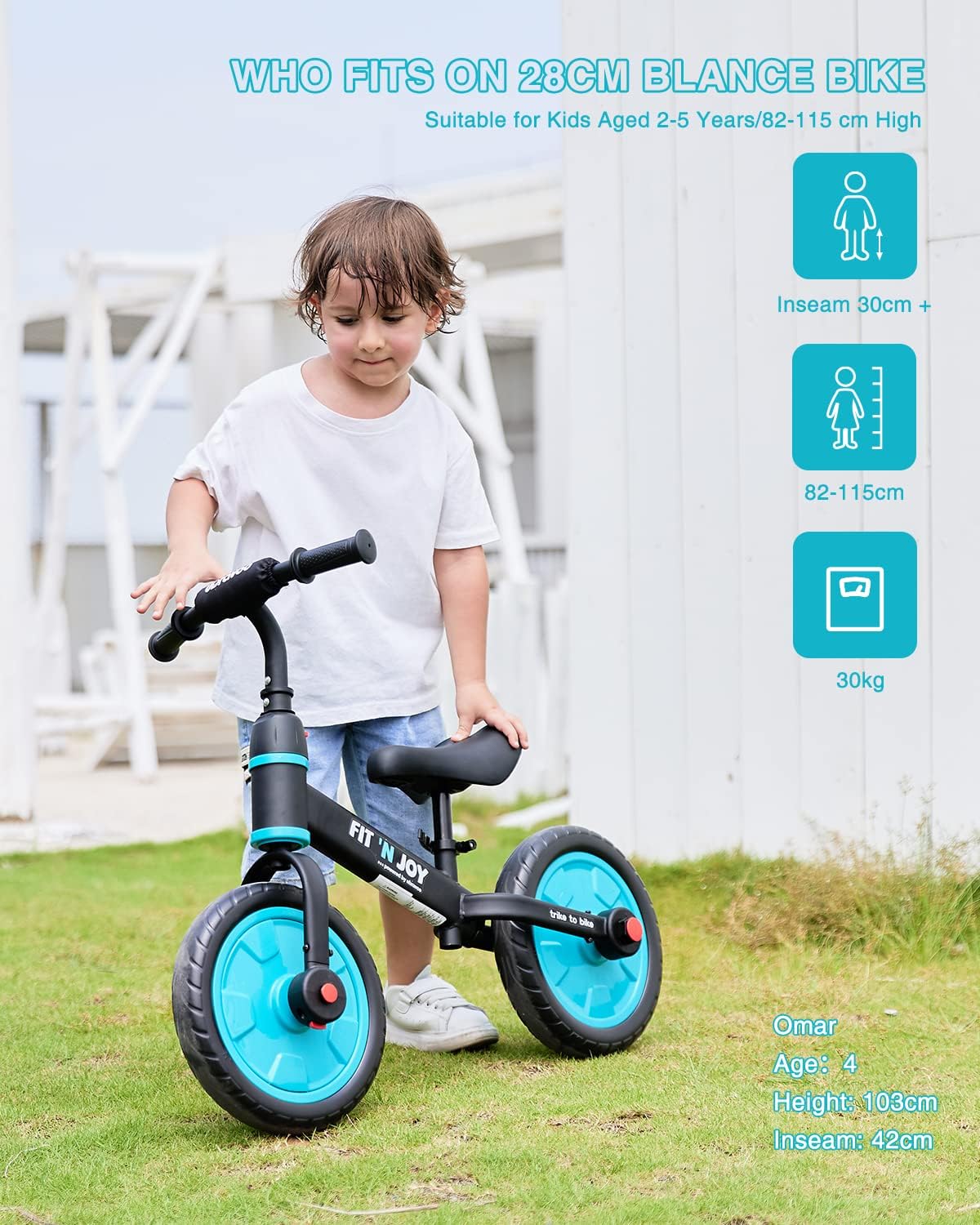 Ubravoo Trike To Bike Riding Tricycles For Boys Girls 2-5, Fit 'N Joy Kids Balance Bike With Pedals & Training Wheels Options, 4-In-1 Starter Toddler Training Bicycle (Blue-Black)